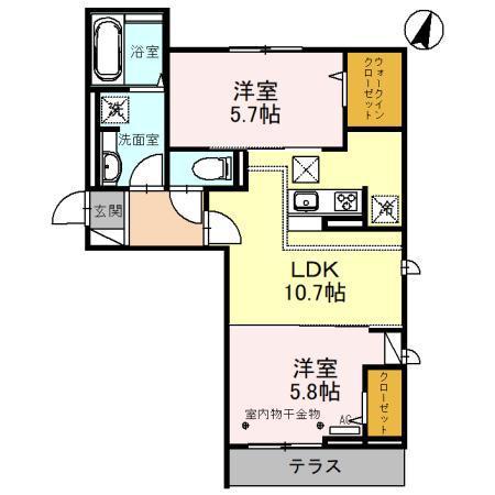 CREST吉川(2LDK/1階)の間取り写真