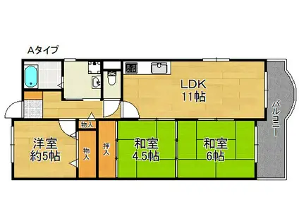 フローラル岸和田(3LDK/4階)の間取り写真