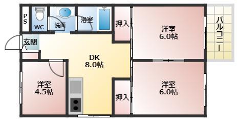コーポ柏原(3DK/3階)の間取り写真