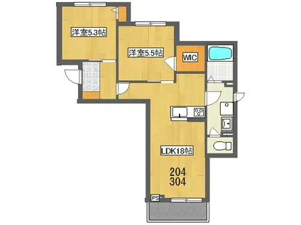 KERSEN(2LDK/3階)の間取り写真