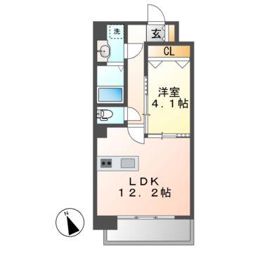 ルーエ池下(1LDK/9階)の間取り写真