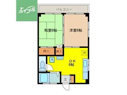 サンパレス三原(2DK/1階)の間取り写真