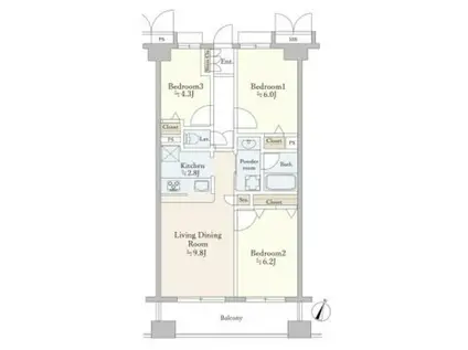 プレジール笹塚(3LDK/6階)の間取り写真