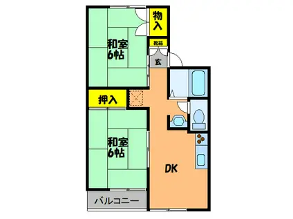 アザリアハイタウンA棟(2DK/2階)の間取り写真