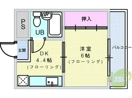 ダイヤコート豊中(1DK/2階)の間取り写真