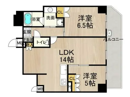 フロンティアタワー日本橋(2LDK/14階)の間取り写真