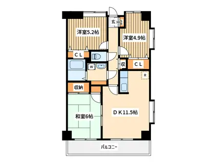 ボナール美徳(3DK/5階)の間取り写真