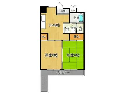 レジデンス木野川(2DK/6階)の間取り写真