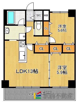 BPRレジデンス高宮(2LDK/3階)の間取り写真