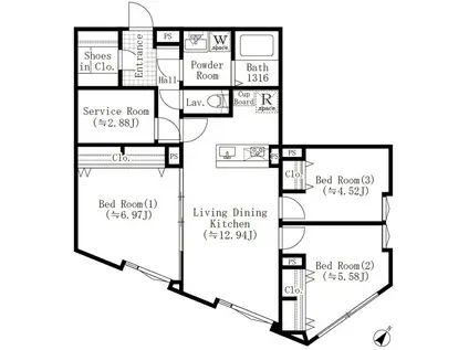 EDIT西池袋(3LDK/5階)の間取り写真