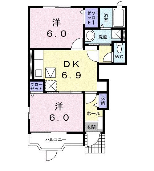 ラフィネ(2DK/1階)の間取り写真