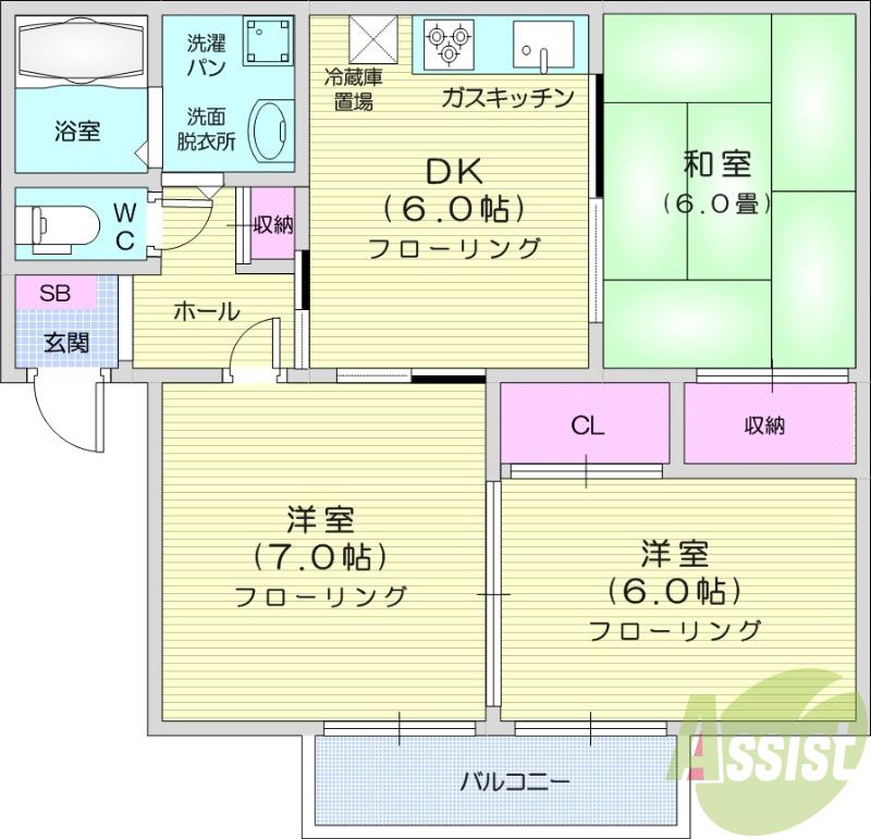 フルール高沢B(3DK/2階)の間取り写真