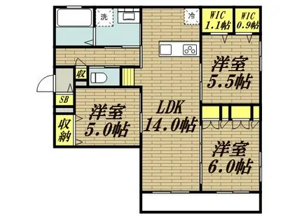 ミュゲット(3LDK/2階)の間取り写真