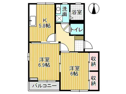 ディアスとなみ(2K/2階)の間取り写真