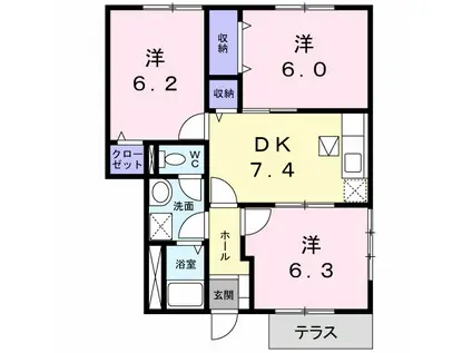 モルティ・メゾン I(3DK/1階)の間取り写真