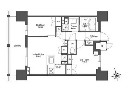 リーブルグラント西新宿イースト(2LDK/9階)の間取り写真