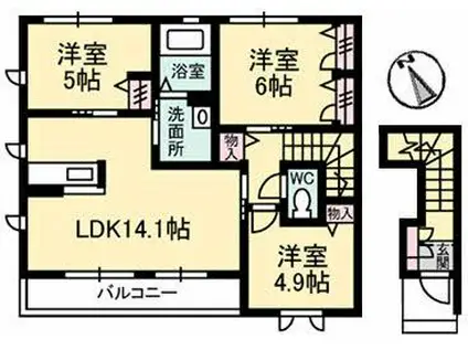カーサ・ヴィアソーレ(3LDK/2階)の間取り写真
