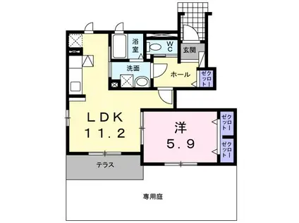 トレジャーヒルズB(1LDK/1階)の間取り写真