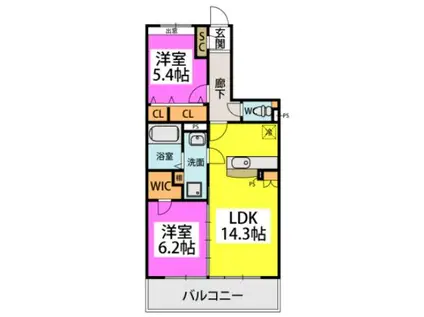 ソレアード(2LDK/4階)の間取り写真