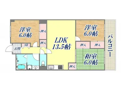 シキボウスターハイツ西宮北口(3LDK/3階)の間取り写真
