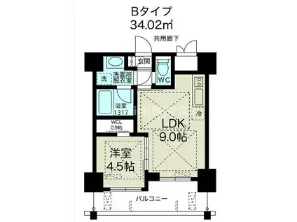ノルデンハイム天神橋アドバンス(1LDK/14階)の間取り写真