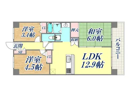 ロイヤルシャトー長者町(3LDK/2階)の間取り写真