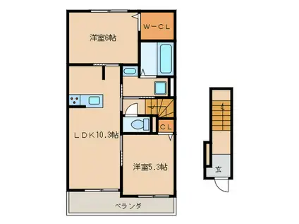 サルサージュII(2LDK/2階)の間取り写真