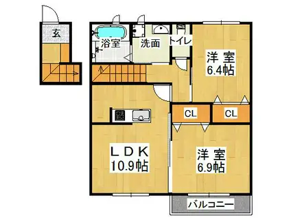 クレールガーデン立花(2LDK/2階)の間取り写真