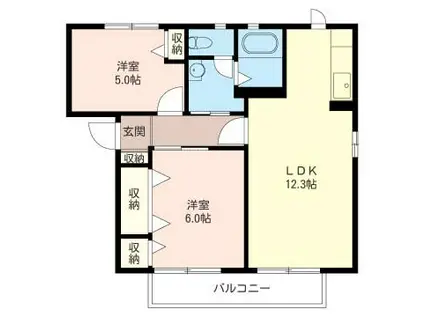 ラ・フェリスB(2LDK/1階)の間取り写真