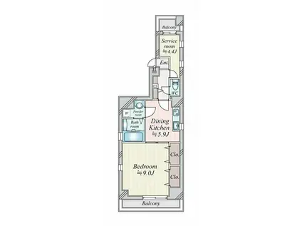 グローブシティ西小山(1SDK/4階)の間取り写真