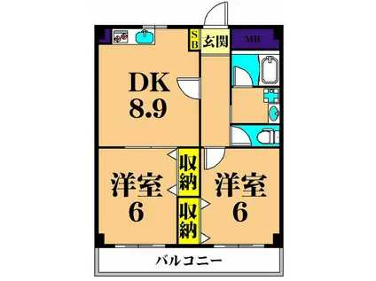 チェリーブラッサム(2DK/2階)の間取り写真