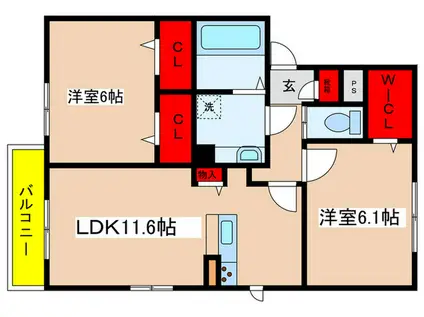 ブリリアントII(2LDK/1階)の間取り写真