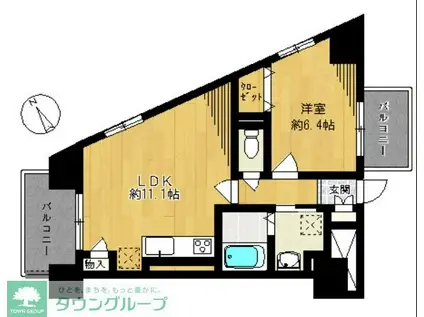 サウスERNCROSS鵠沼サザンクロス(1LDK/2階)の間取り写真