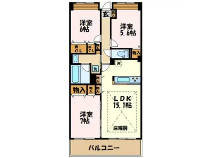 プルミエールふれあいの丘(3LDK/2階)の間取り写真