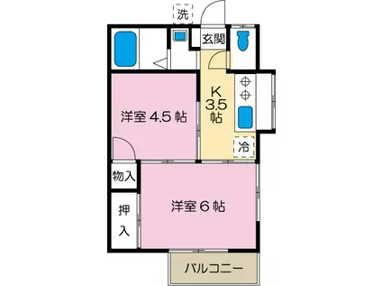 ハイツ松ノ木(2K/2階)の間取り写真