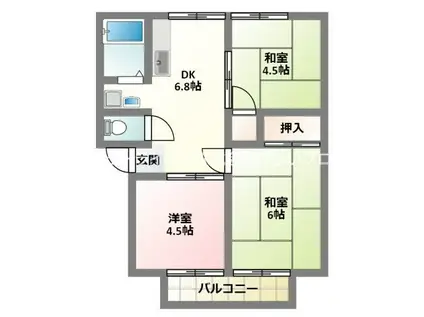 石橋ハイツB棟(3DK/2階)の間取り写真