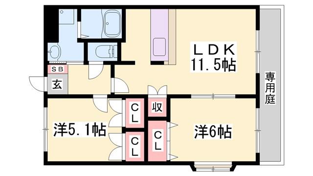 MS SQUARE(2LDK/1階)の間取り写真