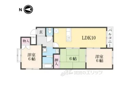 香珠マンション(3LDK/1階)の間取り写真