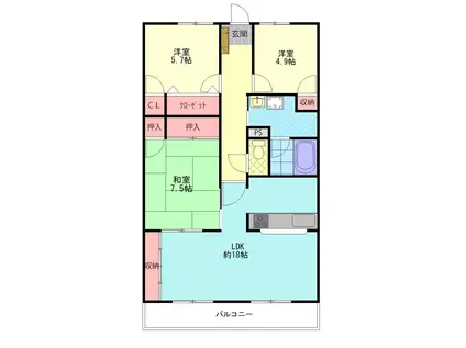 ラポール豊府北(3LDK/7階)の間取り写真