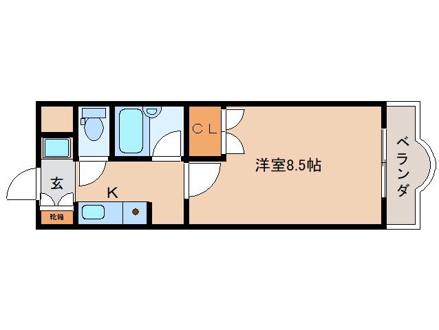 マンション万葉コートフラッツ(1K/2階)の間取り写真