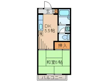 フローラルハイツ(1K/2階)の間取り写真