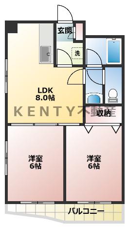 パークハイムD(2DK/4階)の間取り写真