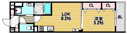 ピレーネ北条IV(1LDK/2階)の間取り写真