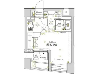 ディアレイシャス東京ベイ潮見(1K/8階)の間取り写真