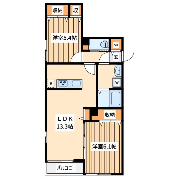 ピースコート登戸Ⅵ(2LDK/3階)の間取り写真
