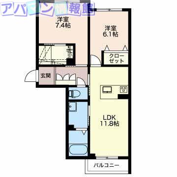シャーメゾン女池上山(2LDK/3階)の間取り写真