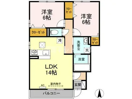 ウェスティー一色 B棟(2LDK/1階)の間取り写真