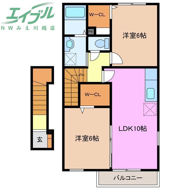ビューティフル ムーン II(2LDK/2階)の間取り写真