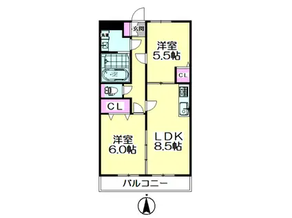 アヴァンセーヌ草加(2LDK/1階)の間取り写真