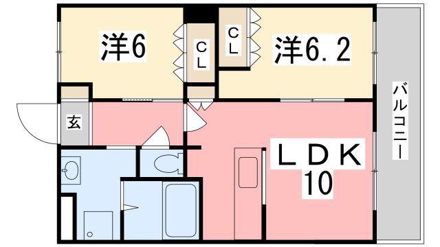 サンライズ高町(2LDK/2階)の間取り写真